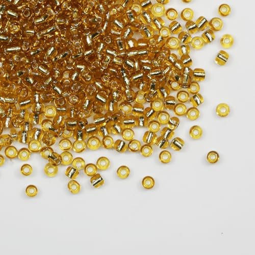 Tibaoffy Transparent Gold Silver Lined Glass Beads Size 6/0 4mm for Jewelry Making (Total About 100g Approx 1200pcs)