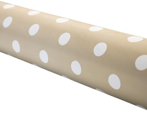 Cofan Rouleau de nappe anti-tâche | Couleur beige avec motif à pois blancs | Matériaux : vinyle et polyester | Imperméable | Facile à nettoyer | Dimensions : 1,40 x 20 m