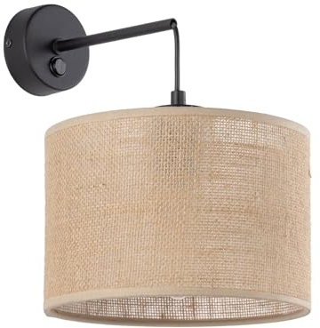Licht-Erlebnisse Wandlampe mit Schalter Jute E27 Schwarz Braun H: 30 cm Modern wohnlich RIANNE Wandleuchte Schlafzimmer Wohnzimmer