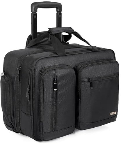 LASUK Rolling Laptop Bag, Wheeled Briefcase 17.3 inch Rolling Briefcase, Overnight Roller Bag with RFID Blocking Pocket, Repellent Travel Roller Underseat Bag, Black, M, Style1