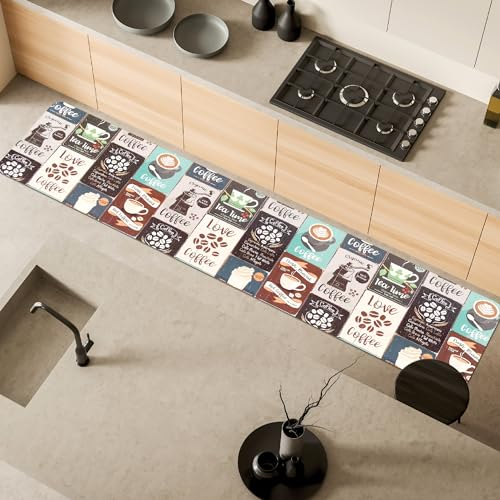 Comart - Küchenteppich Malaga - Läufer 100% PVC - Schmutzabweisend - rutschfest - Wasserdicht - Maschinenwaschbarer Teppich - Moderner Flur für Küche und Flur - Vintage Coffee - 55 x 270 cm