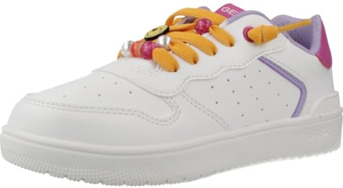 Geox J WASHIBA Girl D Sneaker, White/Fuchsia, 39 EU