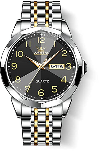 OLEVS Armbanduhr Herren Gold Silber Edelstahlband Freizeit Großes Gesicht Uhr Klassisches Schwarz Analoger Quarzuhr Arabische Ziffern Wasserdicht mit Datum Herren Uhr