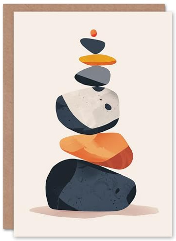 Artery8 Greeting Card Vertical Stacked Stones Zen Bright Graphic Boho Blank For Him Or Her Art Birthday Card