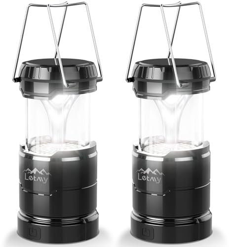 LETMY 2 Pack Camping Lanterns for Power Outages - Dimmable & 3 Color Modes, Battery Powered Lantern, Collapsible, Water Resistant Lantern Flashlight for Emergency, Hurricane, Storms, Outdoor Survival