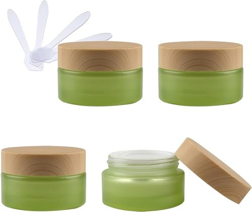 YUEKOPOU Reisetöpfe für Creme, Kosmetiktiegel, Travel pots for Cream,4 PC Empty Green Glass Cosmetic Jars with Screw Lid, Small Containers Storage Pot for Cosmetic Travel(30ml)