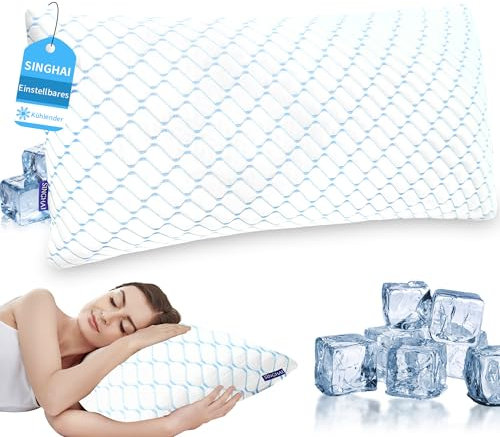 SINGHAI Kopfkissen, Memory Foam Kissen, Kühlendes Kopfkissen, Flach Nackenkissen Orthopädisches Seitenschläferkissen (Blaue Welle, 40x70 cm)