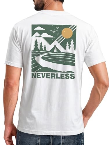 Neverless® Herren T-Shirt Backprint Berge Outdoor Wald Camping Rückenaufdruck Männer Fashion Streetstyle