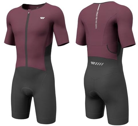 Wulibike Triathlon Anzug Herren Trisuit Kurzarm,Hohe Elastizität atmungsaktiv schnelltrocknend Tri Suit Triathlonanzug für Herren Rennen und Triathlon Wettkämpfe Rot XL