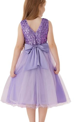 GRACE KARIN Mädchen Sommer Pailletten Tüll Kleid Blumenmädchen Gürtel Hochzeit Party Brautjungfer Kleid Violett 7-8 Jahre