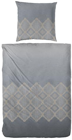 Primera Mako-Satin Bettwäsche 155x220 Rauten Ornamente grau Sand 243234-88