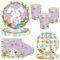 MORAINJAY 80Pcs Easter Party Tableware Set, Easter Bunny Egg Print Table Decoration with Paper Cups, Paper Plates and Napkins for Home Party Decorative Supplies