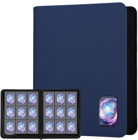 TCGPRO Toploader Binder mit Sichtfenster für 360 Karten in 3x4 Rigid Hüllen, Toploader Album mit 9 seitliche Pocket und Reißverschluss, kompatibel mit MTG, TCG, Sports Cards etc. Dunkelblau