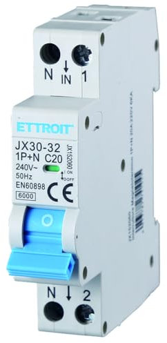 Interruttore magnetotermico 1P+N, occupa 1 modulo, 220V 230V, 20A C20, curva C, 6KA 6000A