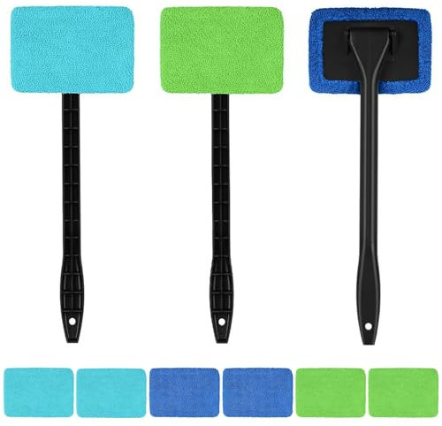 Windshield Cleaner Brush, Car Window Cleaner Tool, Microfiber Window Cleaning Tool with 4 Reusable and Washable Microfiber Pads and Extendable Handle, Car Accessories for windshield Cleaning
