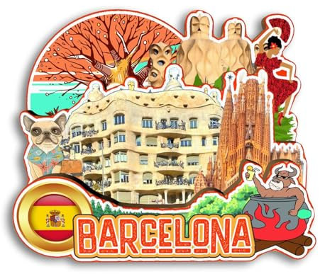 Quwsne Imán para nevera Barcelona, España, imán para nevera, recuerdos de viaje de ciudad, regalos turísticos, monumentos clásicos 3D, hechos a mano, decoración del hogar -3525