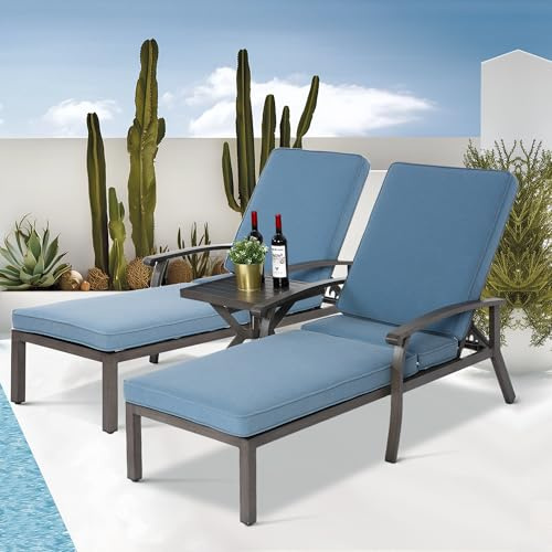 Villeston Gartenliege mit Verstellbarer Rückenlehne | Komfortpolster, Hochwertiges Metallgestell, Sonnenliege für Terrasse, Balkon und Pool