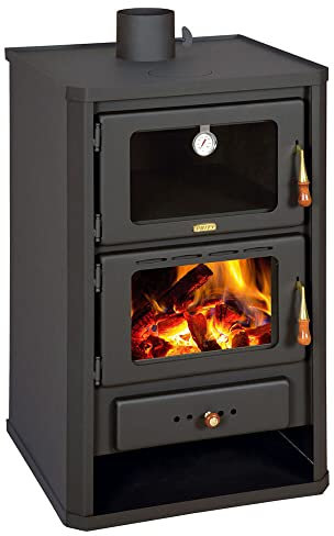Chimenea con horno Prity 14 kW, estufa de leña con compartimento de leña