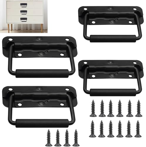 Klappgriff, 4 Stück Schwarz Gefedert Kistengriff, Koffergriff, Kistengriff Klappbar mit Schrauben, 2 Stück 100 mm und 2 Stück 120 mm Klappgriffe, Hardware Boxen Griff, Für Werkzeugkästen