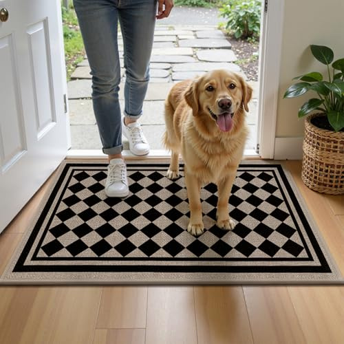 Enyhom Door Mats Indoor 44 x 76 cm, Non-slip Dirt Trapper Mat, Brown | Washable Entrance Rug, Absorbent Doormat, Low Profile Floor Mats, for Inside, Front Back Door, Pets and Dogs