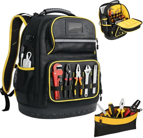 Electricians Tool Bag for Men,Heavy-Duty Tool Bag Backpack,Electrician Bag | With Multi-Pockets Storage Organiser, Rigid Base, Waterproof Tool Backpack with USB Port, For Industrial Construction