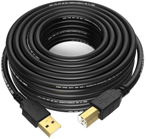 Sinoacc Câble d'imprimante USB B 6 m compatible avec HP Canon Dell Epson Brother Lexmark Xerox Piano DAC - Câble USB A vers USB B 2.0 - Connecteurs plaqués or