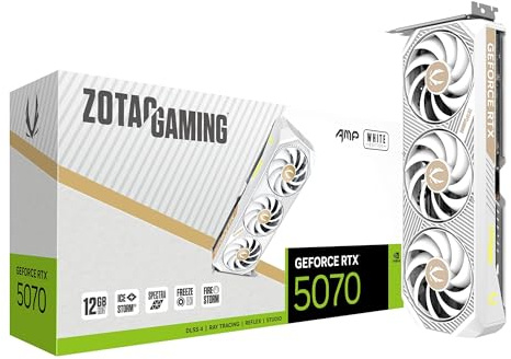 ZOTAC Gaming GeForce RTX 5070 AMP White Edition DLSS 4 12GB GDDR7 192-bit 28 Gbps PCIE 5.0 Gaming Graphics Card, IceStorm 2.0 Cooling, Spectra RGB Lighting, ZT-B50700FQ-10A