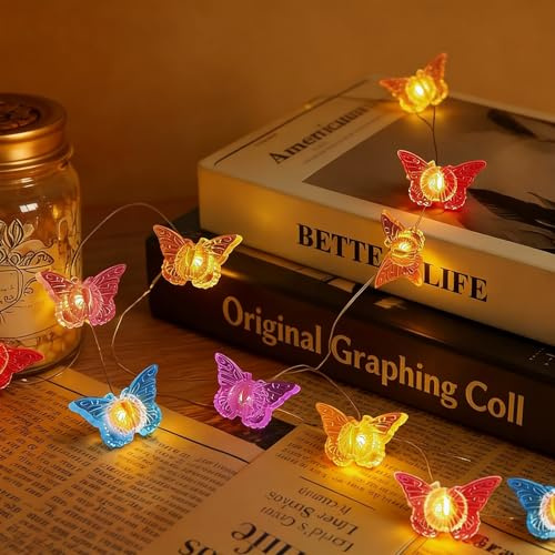 VIKY® Lichterkette Schmetterling Deko, 2M 20 LED Schmetterling Lichterkette Frühling Deko, Schmetterlinge Lichterketten Innen, Schmetterlings String Lights für Kinderzimmer, Hochzeit, Garten, Balkon