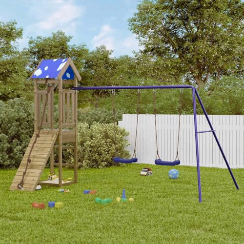 Emmtore Spielturm, Klettergerüst mit Rutsche Schaukel, Kinder Kletterturm mit Holzdach, Spiel-Zubehör für Garten, Holz Spielplatz Kiefer Massivholz, kesseldruckimprägniert,Modell 13