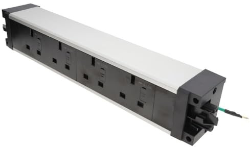 Desktop Power Strip 4x UK Socket Silver & Black - Under Desk Mount with Earthing