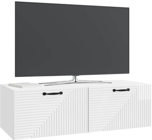 vidaXL Wandmontierter TV-Schrank Hochglanz Weiß 98 x 41 x 30 cm, Wohnzimmer, moderner rechteckiger Stauraum, wandmontierte Medienkonsole, platzsparendes Möbel für Dein Zuhause