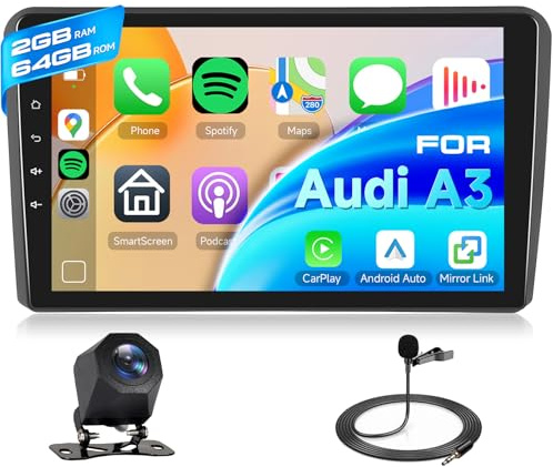 Hodozzy 2GB 64GB Android Autoradio per Audi A3 2003-2013/S3 8P 2006-2012/ RS3 2011-2012, Wireless Carplay Android Auto, Radio 9 Pollici Touch Screen GPS Navigatore WiFi Bluetooth FM/RDS Retromarcia