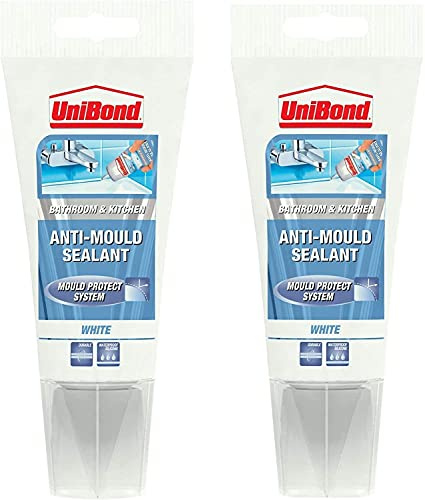2 X UniBond Anti-Mould Sealant / White Silicone Sealant for Kitchen and Bathroom / 1 x 150ml Tube