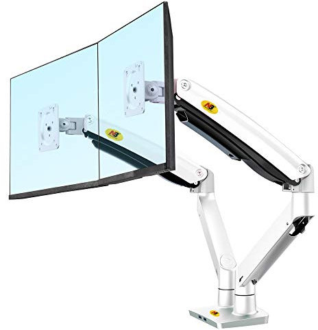 NB North Bayou Monitor Halterung 2 Monitore 22-32 Zoll LED/LCD Schreibtisch Monitorständer Monitorhalterung Tisch Ständer neigbar 180° schwenkbar 360° höhenverstellbar 3-12 kg VESA 75/100 (Weiß)