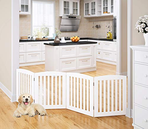PAWLAND holzfreistehend Faltbare Hunde Tor für Hunde, 24-Zoll-Panel 4 Schritt über Zaun, Hund Tor für das Haus, tür, treppen weiß