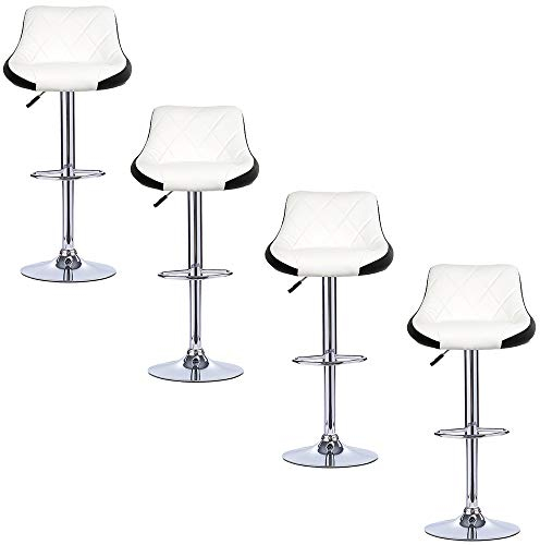 Flyelf 4er Set Barhocker mit Lehne,Kunstleder Tresenhocker 360° Drehbar,Höhenverstellbar 59cm-79cm (4-Weiß+Schwarz)