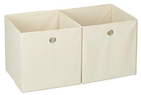 Relaxdays Aufbewahrungsbox Stoff 2er Set, quadratisch, Aufbewahrung für Regal, Stoffbox in Würfelform 30x30x30 cm, beige