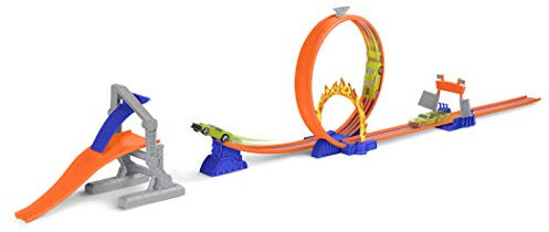 Driven by Battat WH1112Z Set Stunt Jump Extreme – 16pc Track Playset con anello di fuoco, rampa di atterraggio, e 1 auto da corsa e giocattoli per bambini dai 3 anni in su.