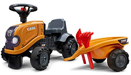 FALK - Case CE Baustellenträger mit Anhänger – ab 12 Monaten Schaufel und Rechen inklusive – 2 Personalisierungsstile – Nummernschild personalisierbar – 297C