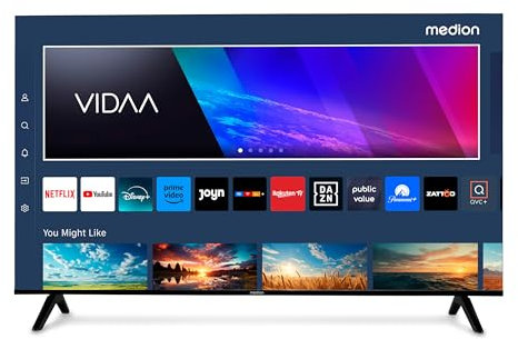 MEDION TV Ultra HD 163,9 cm (65 pollici) (Smart TV, HDR10, VIDAA Store, Netflix, Prime Video, Disney+, DAZN, Paramount+, HbbTV, PVR, Bluetooth), MD 865200