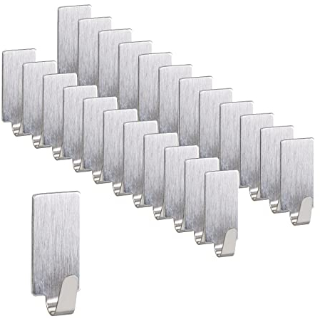 relaxdays Gancio Ganci Adesivi, Set 24 Appendiabiti da Parete in Acciaio Autoadesivi, Portasciugamani, Bagno & Cucina, Argento, Inox