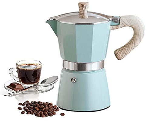 Tiamu Cafetera Italiana de Filtro, Moka Express Cafetera Italiana Espresso, Máquina de Café Aluminio (3 Tazas, 150 ml), Color Verde