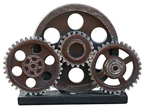 Retro Industrieller Steampunk Kunstharz Zahnrad Figur Höhe19.5cm, Kupfer Farbe, Schweres Dekoratives Getriebezug Modell, Deko Verzierung Statue für Haus Bar