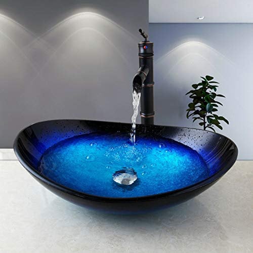 chicstyleme Tischwaschbecken Waschbecken Glas L55 x B35 x H11cm Bad Waschtisch Glas Waschbecken mit Wasserhahn Aufsatzwaschbecken Gehärtetes Glas Boot Waschschale Arbeitsplatte Waschbecken