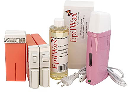 EpilWax Royal Complete Epilation Kit Körper, Bikinizone, Gesicht mit: Wachswärmer 3 Roll-On Wachs 100 ml Rosa, 1 Bikinizone, 1 Gesicht, 100 Streifen, 1 Öl nach der Enthaarung 250ml (Royal Serie CMV)