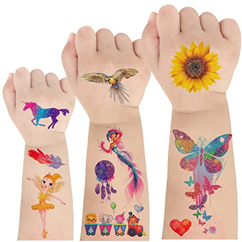 Tatuaggi per Bambini 10 Fogli Tatuaggi Glitterati per Bambina, Tatuaggi Temporanei Bambini, Tatuaggi Bambini Gadget Compleanno, Impermeabili Party Tatuaggi Adesivi, Regalini Festa Compleanno Bambini
