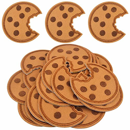 Jdesun 20 x bestickte Aufnäher mit Keksen, Schokoladenchips, Kekse, zum Aufbügeln auf Kleidung, Hut, Hose, Schuhe, Nähen, Basteln, Dekoration