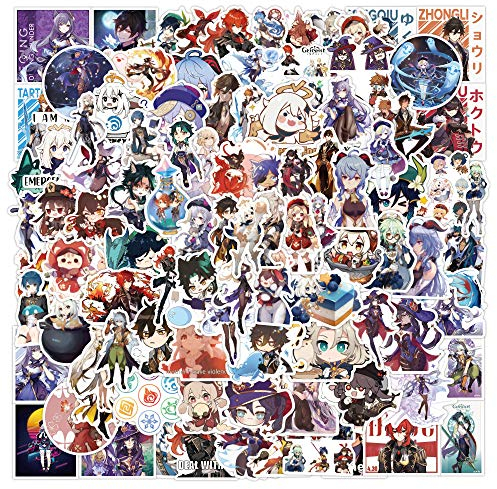 Genshin Impact Sticker Pack 100pcs, Vinyl Anime Sticker Decals für Wasserflaschen Laptop Skateboard Notebook, Geschenk für Erwachsene Kinder Teens