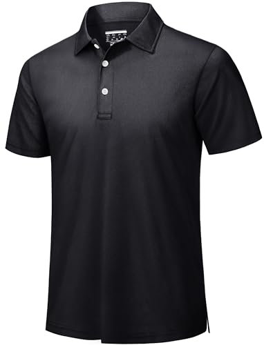 TACVASEN Golf Polo Shirts for Men Short Sleeve Work Shirts Quick Dry Summer Outdoor Polo Top Polyester Black,2XL