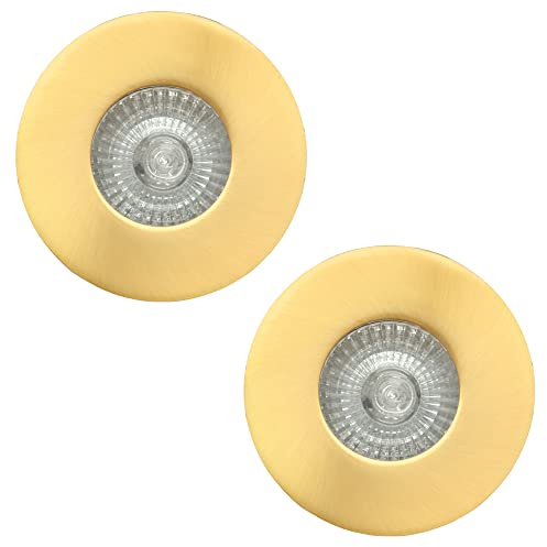 LITECRAFT Recessed Downlights Fire Rated Fixed IP65 Spotlights - (Satin Brass, Pack of 2)